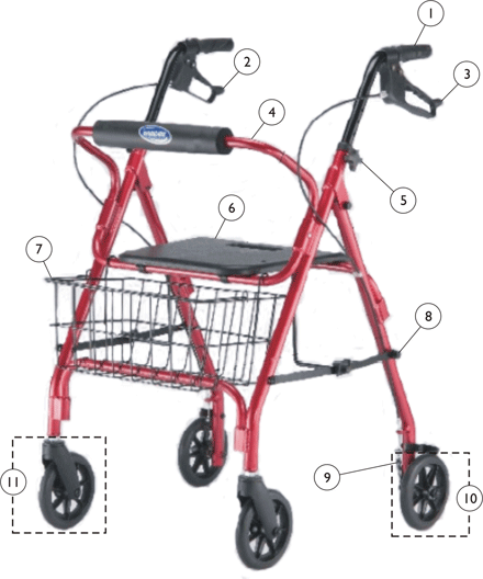 Rollator (Four Wheeled) - Model 65851R - 65851B