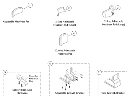 KSS Seating Accessories for Headrest Pads and Growth Brackets