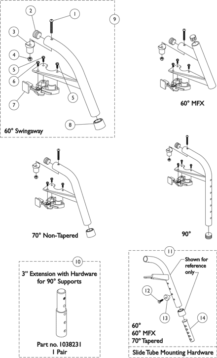 Swingaway Footrest Support Assemblies