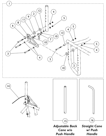 Rear Upright Tube Mounting Hardware and Back Canes