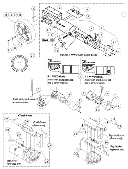 Drive Wheel, 2-Pole Motor and Gearboxes