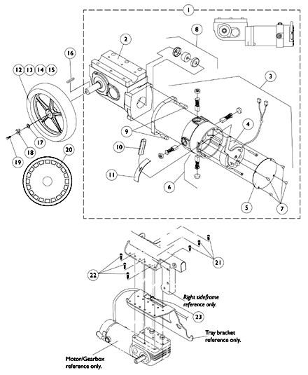 Drive Wheel, 4-Pole Motor and Gearbox