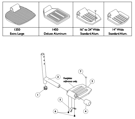 Pivot/Slide Tube and Standard Aluminum, 1450, 1350 Footplates
