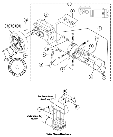 Drive Wheel, 4-Pole Motor and Gearbox