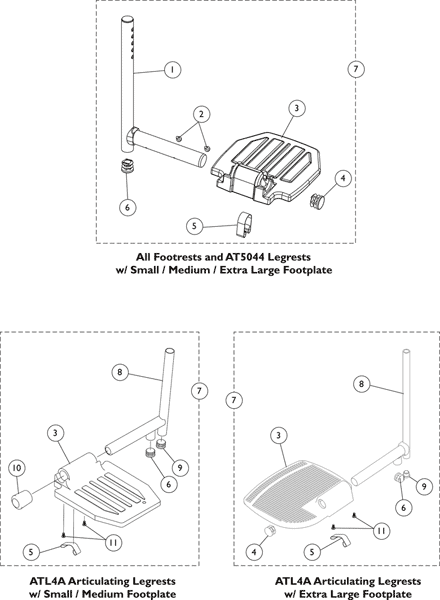 Footplate - Pivot Tube, and Hardware -A1562/A1564 Aluminum