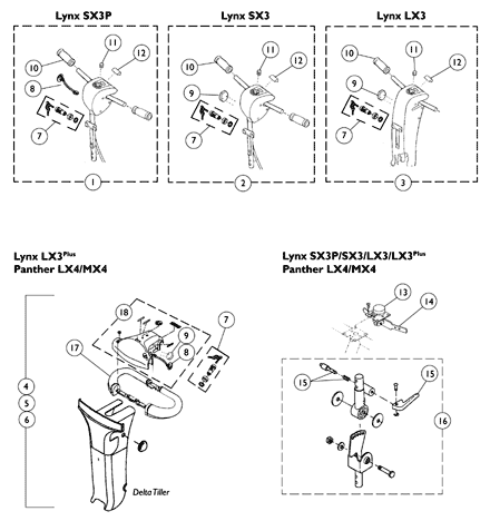 Tiller Assembly with Harness - Lynx SX3P