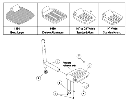 Pivot/Slide Tube and Standard Aluminum, 1450, 1350 Footplates
