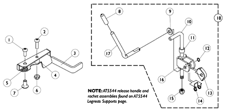 Legrest Release Handles and Ratchets