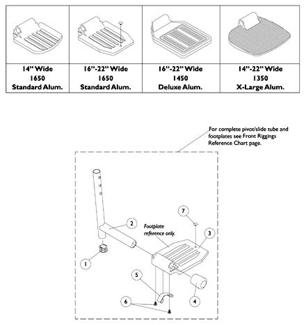 Pivot/Slide Tube and STD. (1650), Deluxe (1450) and X-Large (1350) Aluminum Foot