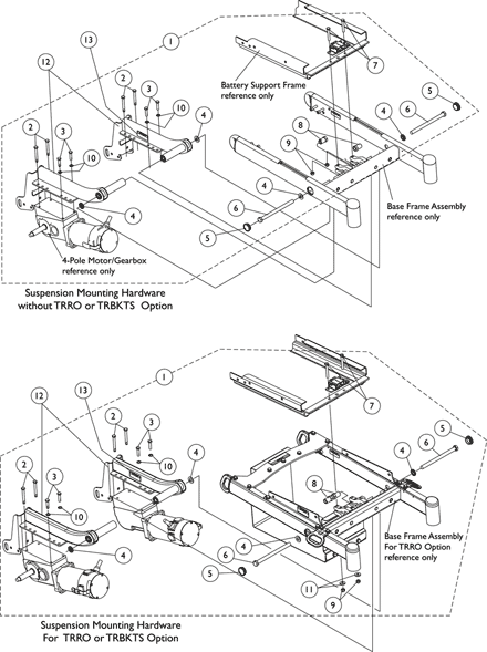 Suspension Arm and Mounting Hardware - 4-Pole Motors
