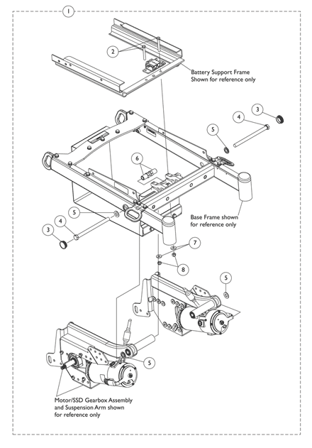 Suspension Arm and Mounting Hardware - 4-Pole Motors