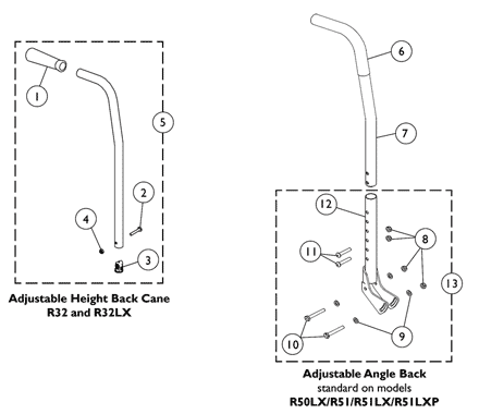 Back Canes and Hardware - Adjustable Height and Adjustable Angle Back