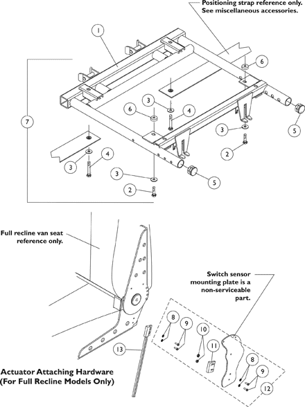 Van Seat Frame and Actuator Hardware