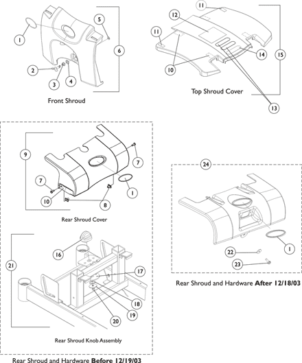 Front, Top, and Rear Shrouds and Attaching Hardware