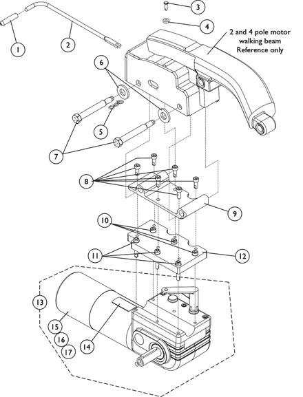 Motor, 2-Pole, Gearbox and Mounting Hardware