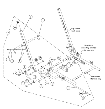 Back Cane and Spreader Bar Assembly - Recline Only and Tilt/Recline