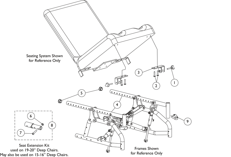 Seat Rails, Seat Mounting Hardware, Extension Kit and Hanger Brackets