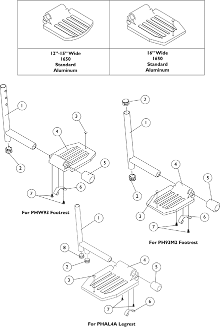 Front Rigging, Pivot/Slide Tube and Footplate - 1650 Standard Aluminum