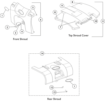 Front, Top, and Rear Shrouds and Attaching Hardware