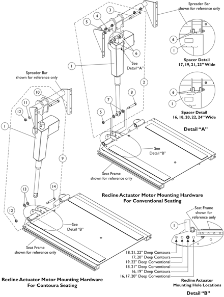 Recline Actuator Motor and Mounting Hardware