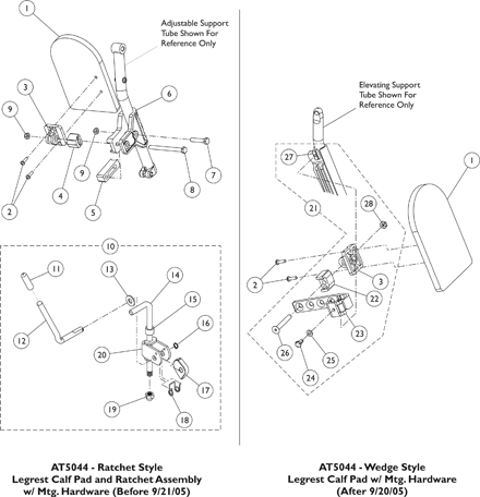 Legrest Calf Pads and Ratchet Assemblies