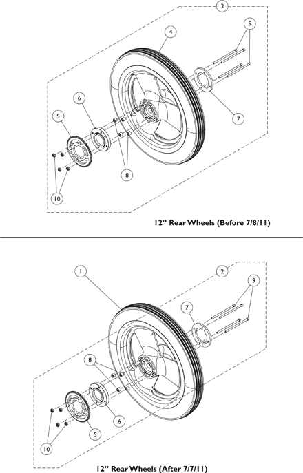 Wheels - Rear w/o Handrims w/ Hublock Hardware - Chairs w/ Hublocks