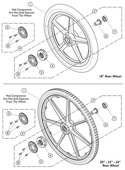 Wheels - Rear w/o Handrims w/ Hublocks