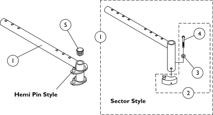 Front Rigging Hanger Hardware, Pin and Sector Style