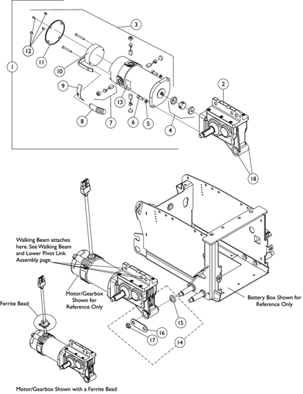 Motor, 4-Pole, Gearbox and Mounting Hardware