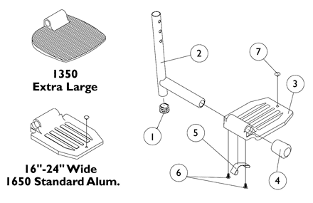 Pivot/Slide Tube and 1650, 1350 Aluminum Footplates