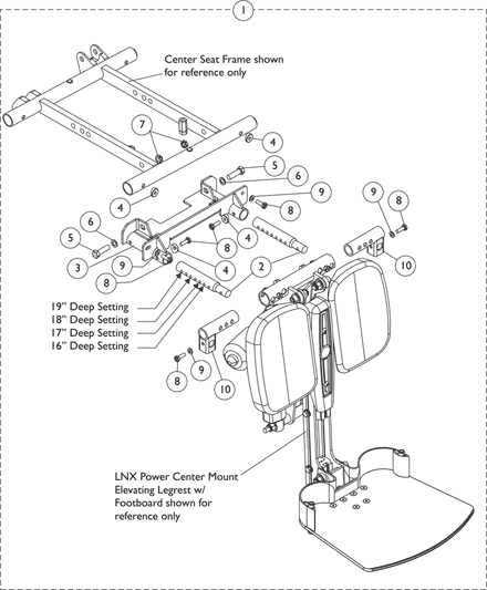 Front Riggings - LNX/LNX-L Power Elevating Legrest - Articulating Mtg. Hardware