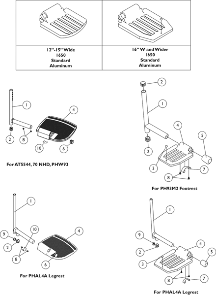 Pivot/Slide Tube and 1650, 1350 Aluminum Footplates