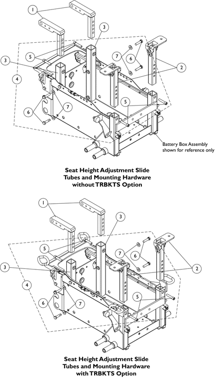Seat Height Adjustment Slide Tubes and Mounting Hardware