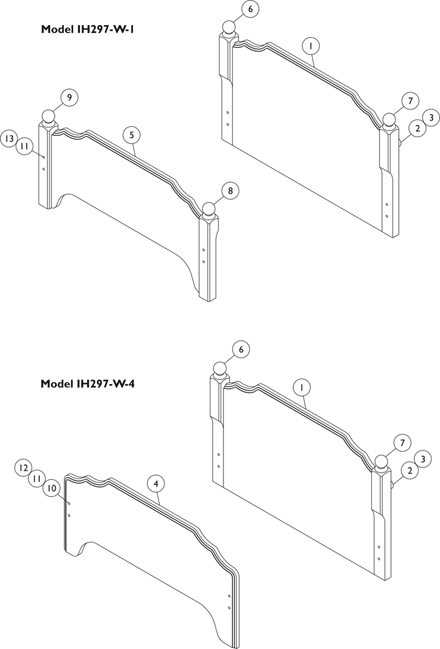 Bedend Assembly - Low Post (Models IH297-W-1 and IH297-W-4)