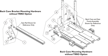 Back Cane Attaching Hardware, ADJASBA Seats without TRRO Option (12-16