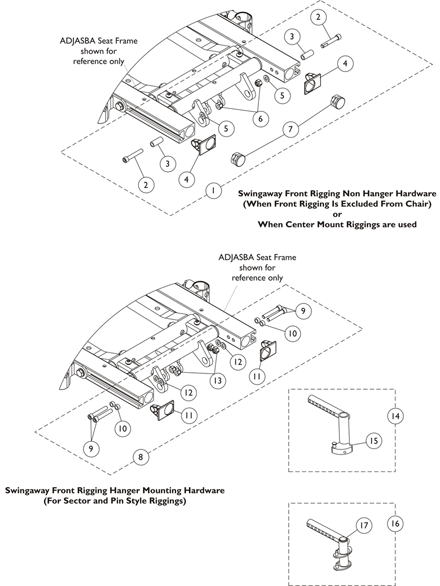 Front Rigging Hanger Hardware, Pin/Sector Style ADJASBA (12-16