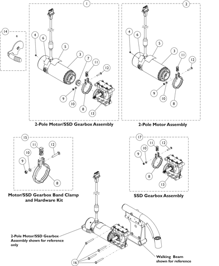 Motors, 2-Pole, SSD Gearbox and Mounting Hardware