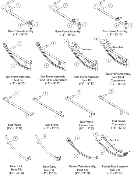 Frames - Base & Seat - Gear Rack - Track Tube & Rocker Tube