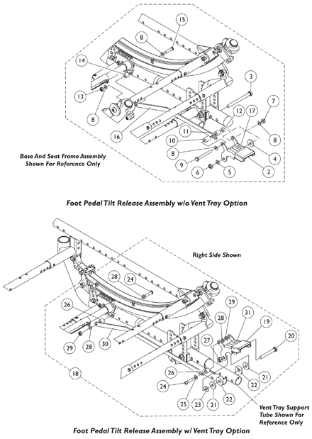 Tilt Hardware - Foot Pedal Tilt Release Assembly