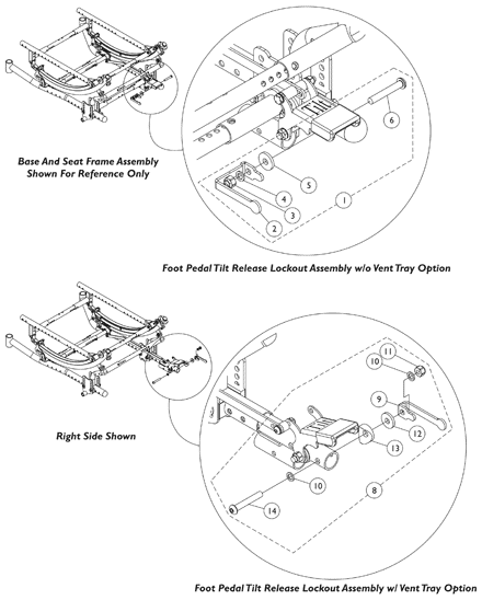 Tilt Hardware - Foot Pedal Tilt Release Lockout Assembly