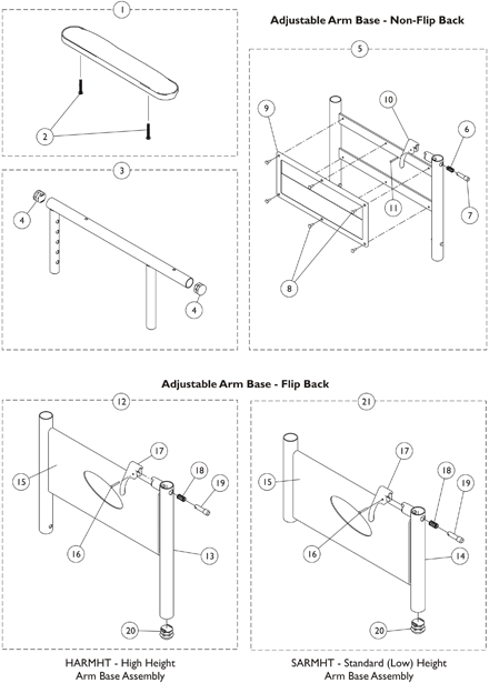 Arms - Adjustable Height - Flip Back and Non-Flip Back