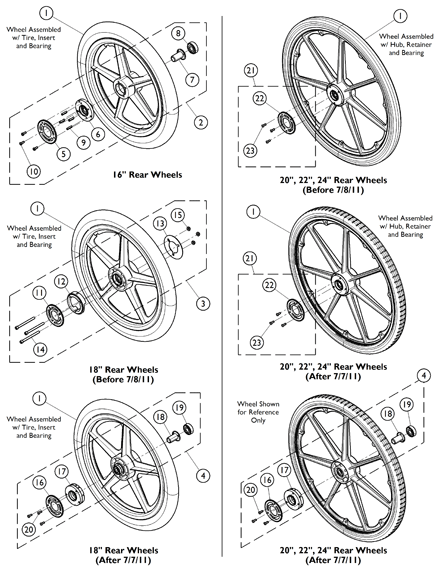 Rear Wheels w/o Handrims w/ Hublock Hardware