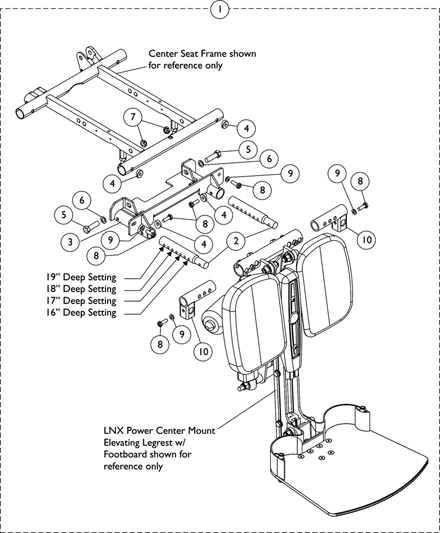 Front Riggings - LNX/LNX-L Power Elevating Legrest - Articulating Mtg. Hardware