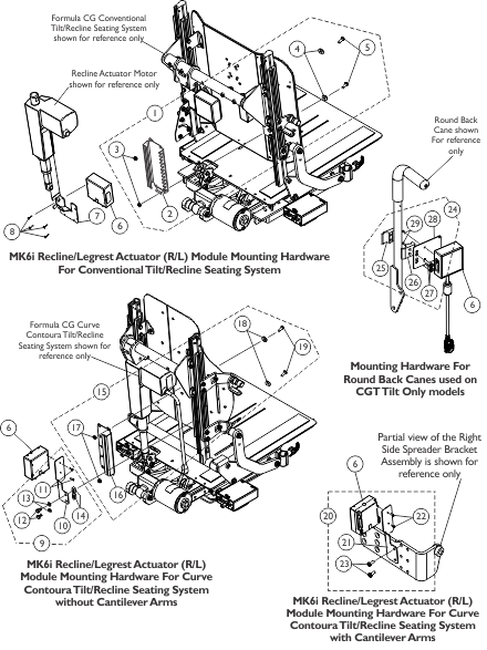 Recline/Legrest Actuator (R/L) Module and Mounting Hardware