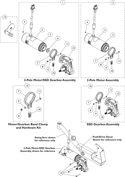 Motor, 2-Pole, SSD Gearbox and Mounting Hardware