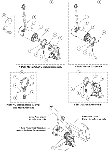 Motor, 4-Pole, SSD Gearbox and Mounting Hardware