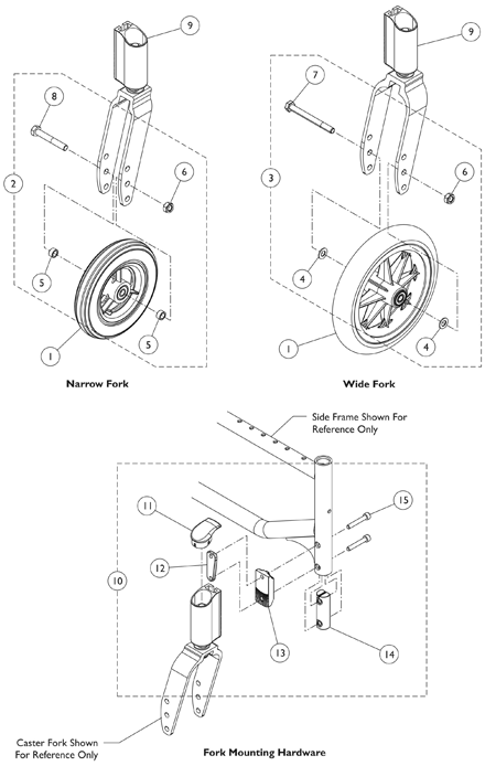 Casters - Caster, Headtube and Fork w/ Mounting Hardware