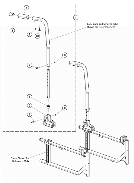 Back Cane Hardware w/o Lumbar Support (Adjustable Height)