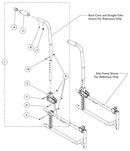 Back Canes - Back Canes and Hardware w/o Back Brace (Adj. Height)