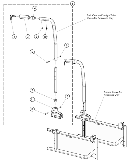 Back Canes - Hardware w/ Lumbar Support (Adj. Height)